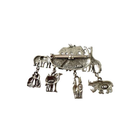 Silver JJ Jonette Brooch Pin Noahs Ark Animals, Elephant, Giraff, Ducks, Vintage - Picture 3 of 5